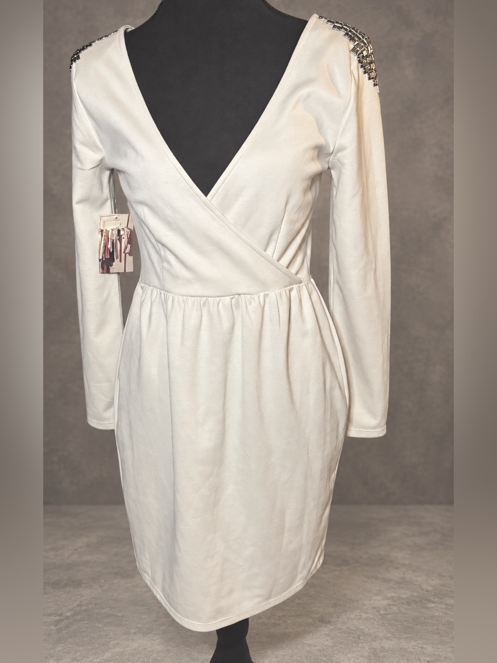 NWT Silence + Noise Ivory Metal Studded Wrap Mini Dress Medium